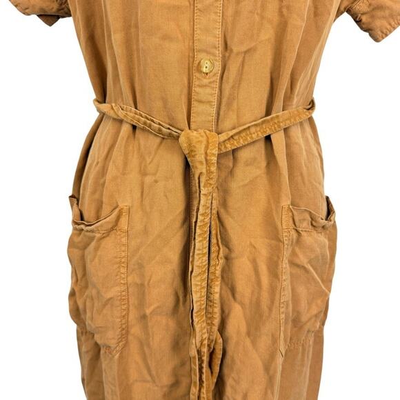 Caslon Button Down Womens Orange Tencel Soft Belted Midi Short Sleeve Dress sz M - Picture 6 of 16